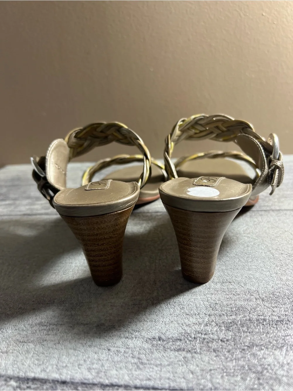 Brighton Sandals Shoes Womens 6.5 M Beige Gold Leather Braided Slide Buckle Fiji